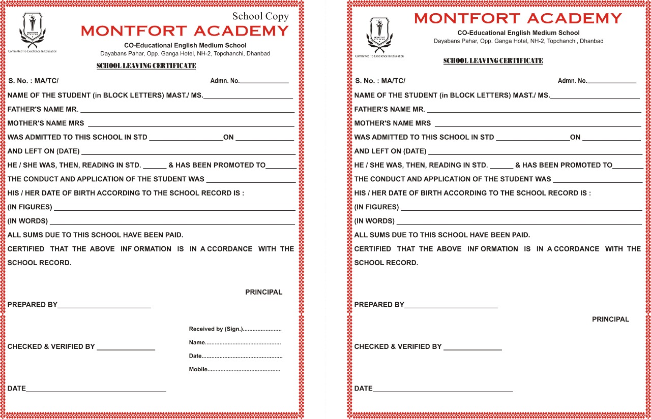CBSE Requirments for Montfort Academy